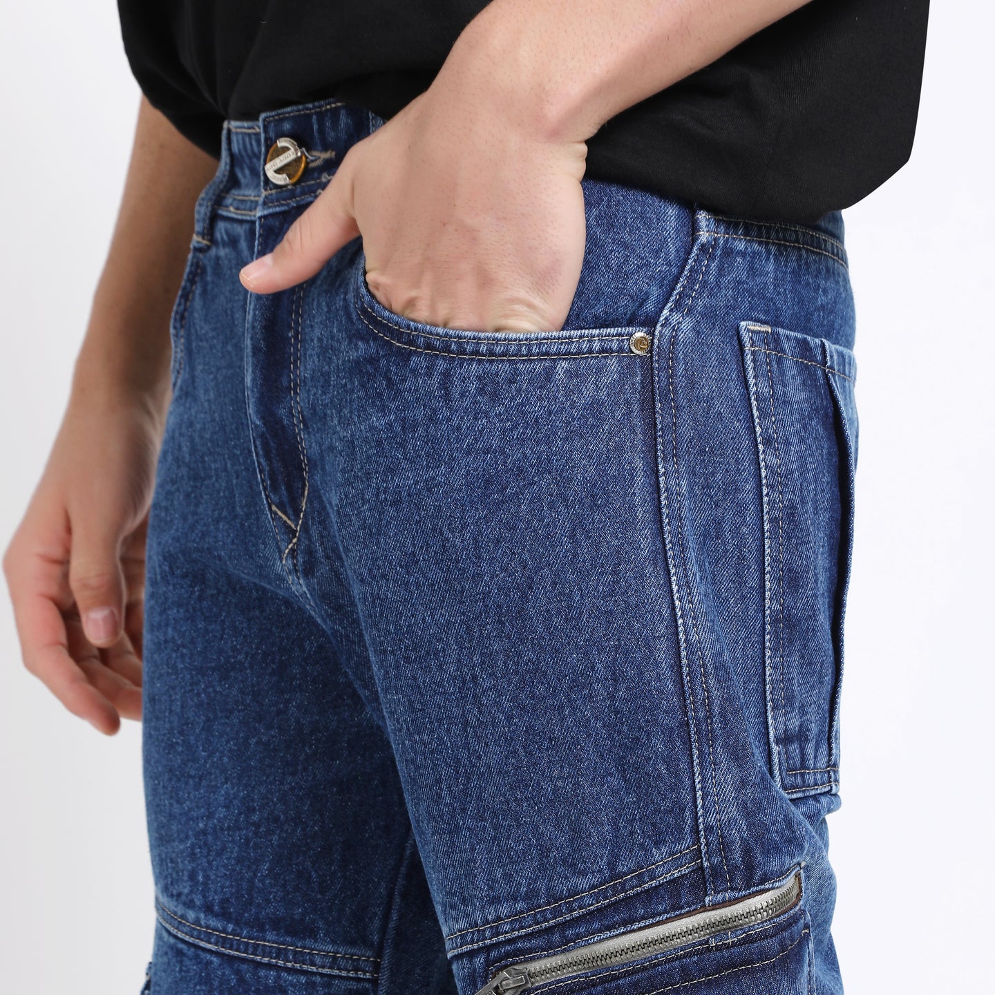 DARK BLUE BAGGY CARGO FIT JEANS 4786-1